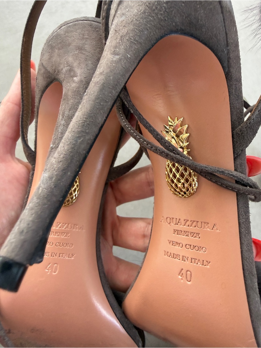 Aquazzura Brown Suede Pom-Pom Lace-Up Stilettos - Picture 4 of 5